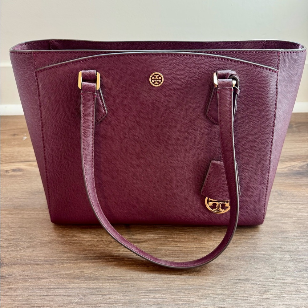 Tory Burch Robinson Saffiano Leather Tote - Burgundy